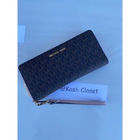 Michael Kors continental wristlet travel large wallet MK logo powder blush brown - Picture 5 of 8